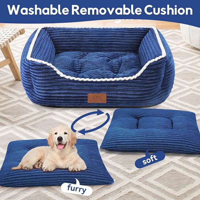 Zerbuger 25in Blue Rectangle Cat Dog Bed Machine Washable Sleeping Sofa | for Large Medium Small Pets Indoor Outdoor, Non-Slip Bottom Soft Puppy Bed Durable Orthopedic Calming Pet Cuddler