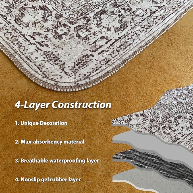 nunubaby Washable Pee Pads for Dogs, Stylish, Non-Slip and Leak-Proof Pee Pads. Reusable Potty Pads for Dogs for Crates and Floors.(Brown/Geo,24" x48" )