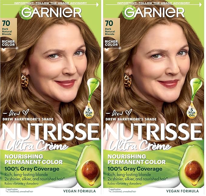 Garnier Hair Color Nutrisse Nourishing Creme, 70 Dark Natural Blonde (Almond Crème) Permanent Hair Dye, 1 Count (Packaging May Vary) (Pack of 2)