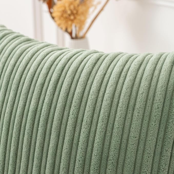 UGASA 14x20 Inch Pillow Cover Pack of 1 Soft Boho Stripe Corduroy Long Rectangular Lumbar Cushion Cover Farmhouse Decorative Throw Pillowcase for Bed, Couch, Sofa, Bedroom, Living Room, Sage Green