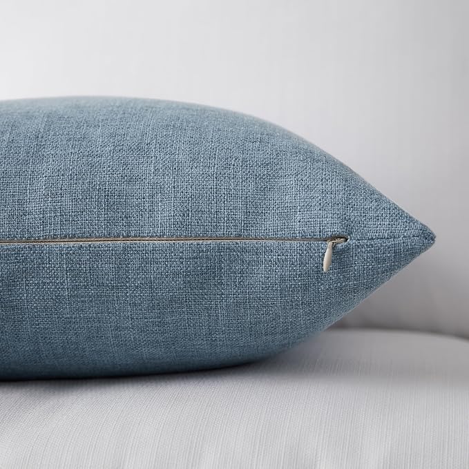 Meekio Set of 2 Slate Blue Throw Pillow Covers 22x22, Coastal Linen Blend Decorative Pillow Covers for Couch Sofa Bed, Beach House Farmhouse Decor