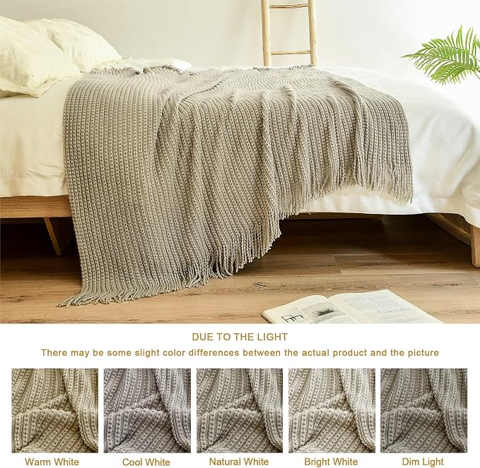 Blagic Knit Throw Blanket for Couch and Bed with Tassels,Camel, 50"x60" | Soft Farmhouse Boho Throw Blanket with Tassels,Decorative for Living Room,Gifts for Adults,All Season Use