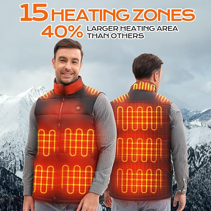 Heated Vest Men with Battery Pack Included, Electric Heating Vests Warm Winter for Hiking, 15-Zones/7.4V/16000mAh