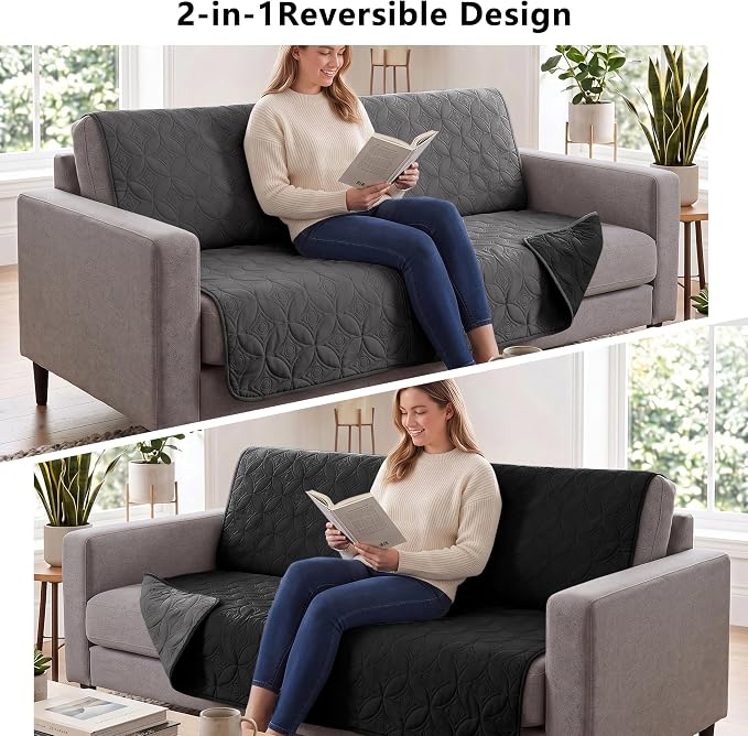Waterproof Couch Cover for Dogs - Washable Pets Furniture Protector | TPU Leak-Proof Liner, Lightweight & Reversible, Fits Chair, Sofa, Bed, 30" x 30" , Black/Darkgrey