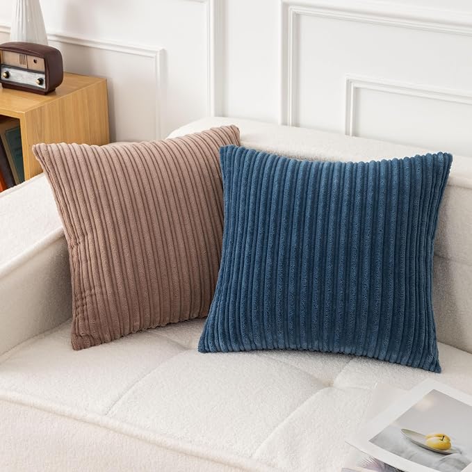 UGASA 14x20 Inch Pillow Cover Pack of 1 Soft Boho Stripe Corduroy Long Rectangular Lumbar Cushion Cover Farmhouse Decorative Throw Pillowcase for Bed, Couch, Sofa, Bedroom, Living Room, Dusty Blue