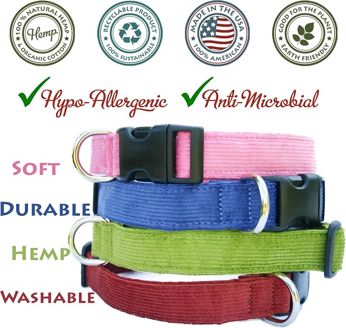 Hemp Corduroy Dog Collar - No Pattern (1" Extra Large, Red)