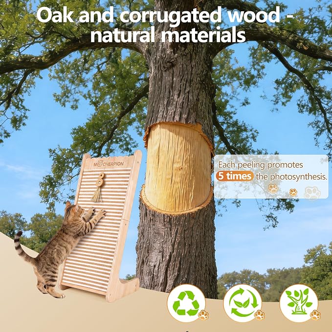 Cork Cat Scratching Board-Cat Scratcher Post-Cat Toy Scratch Pad for Indoor | Cat Scratching Posts-Cat Ramp-Cat Scratch Cardboard with Toy,Replaceable Use-Eco-Friendly Sustainable-Protect furniture white