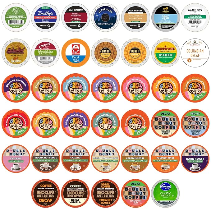 Crazy Cups Decaf Flavoured Coffee Variety Pack,Decaffeinated Flavoured Coffee Pods, Single Serve Hot or Iced Medium Roast Coffee for Keurig K Cups Machines, 40 Count