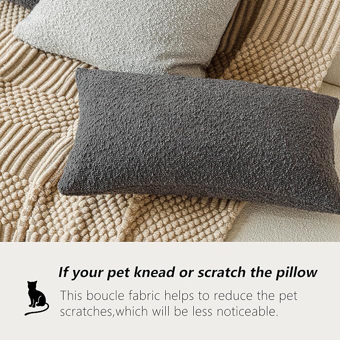Foindtower Pack of 2 Textured Boucle Throw Pillow Covers Accent Solid Decorative Lumbar Pillow Cases Woven Couch Cushion Case for Sofa Living Room Home Decor, 12 x 20 Inch,Dark Grey
