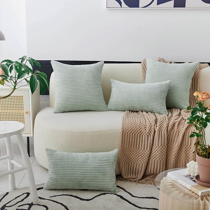 Home Brilliant 26x26 Throw Pillow Cover Green Summer Euro Shams Super Soft Striped Velvet Large Cushion Cover for Living Room Bedroom Decor, 26" x 26" (66cm), Mint