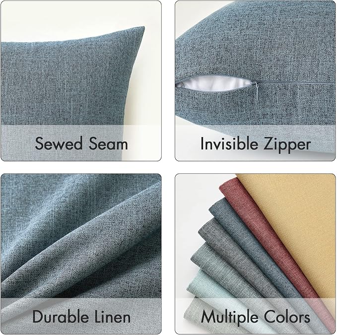 MIULEE Pack of 2 Decorative Linen Burlap Coastal Pillow Covers Farmhouse Accent Pillowcases for Sofa Car Couch Bedroom Living Room Decor 18x18 Inch Dusty Blue