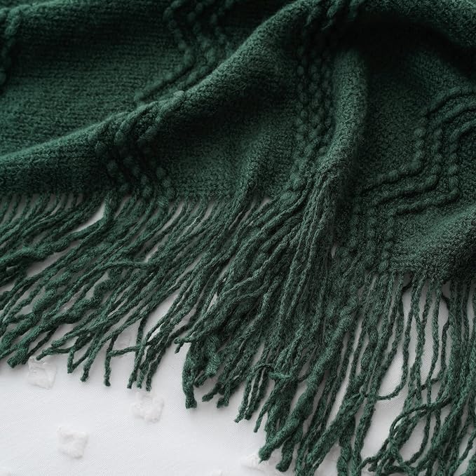 BATTILO HOME Christmas Décor Green Throw Blanket for Couch, 50"x60" | Boho Knit Bed Throws, Dark Green Throw Blanket for Home Decor