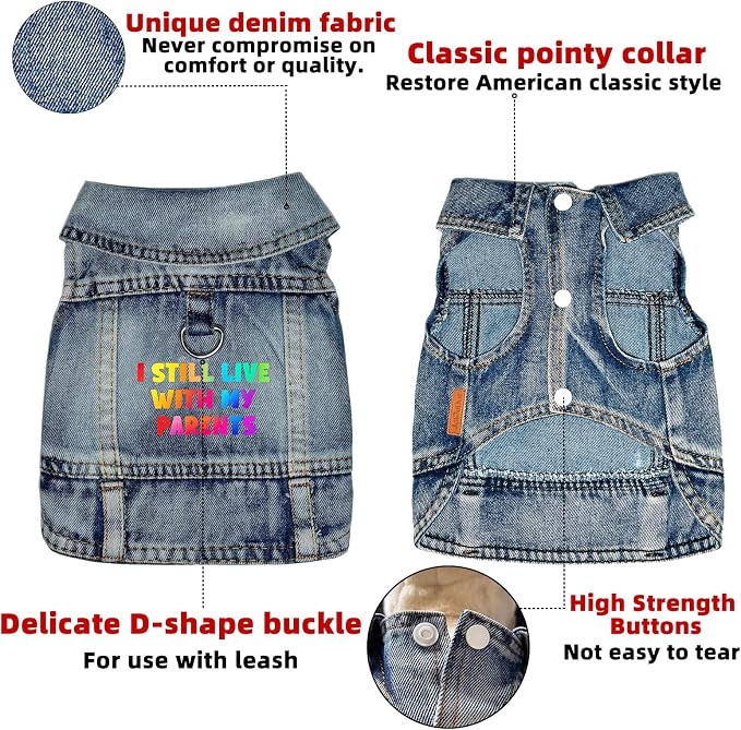 Small Dog Jean Jacket,Denim Pet Coat,Puppy Clothes Apparel(XX-Large) | Washed Classic Vest Overalls,Blue Breathable Outfit,Cat Costumes