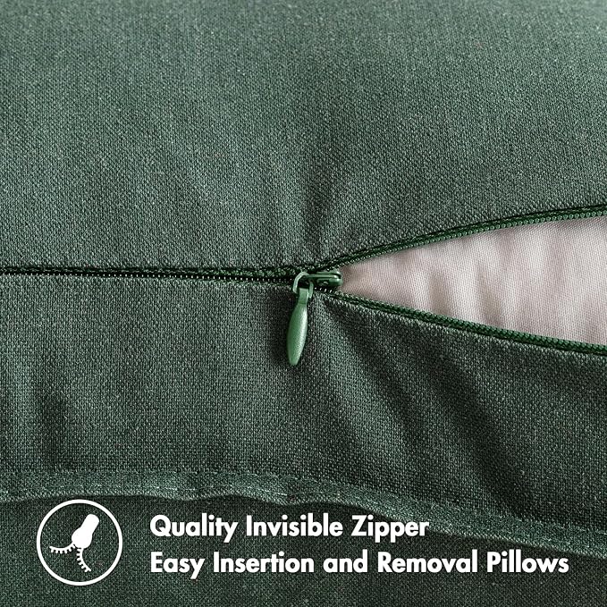 MIULEE Pack of 2 Christmas Linen Pillow Covers 18x18 Inch Dark Green | Boho Farmhouse Modern Accent Throw Pillows, Soft Neutral Cushion Covers, Home Decor for Sofa Couch Bed Living Room