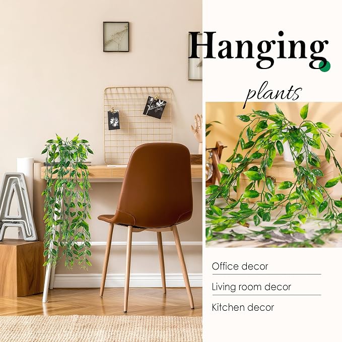 Der Rose 8Pcs Fake Hanging Plants with White Pots for Fuller Shelf Decor | Artificial Plants Indoor with mixed trailing greenery brighten bathroom, kitchen, bedroom, shelf and wall decor