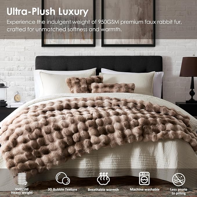 WDCOZY Zebra Animal Print Bubble Throw Blanket, Luxury Faux Rabbit Fur Mink Plush Throw for Couch, Sofa and Bed, Soft Fluffy Fuzzy Cozy Blanket for Women, Thick and Warm, 60x80 inches, 950 GSM