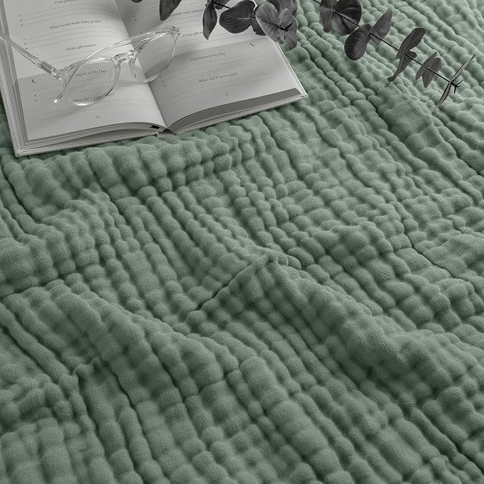 Comfy Cubs Adult Muslin Blanket 90x66” Twin Swaddle Blankets, Fern | 6 Layer Soft, Breathable & Lightweight Muslin Adult Blanket - Machine Washable & Designed in the US Bedding for All Seasons