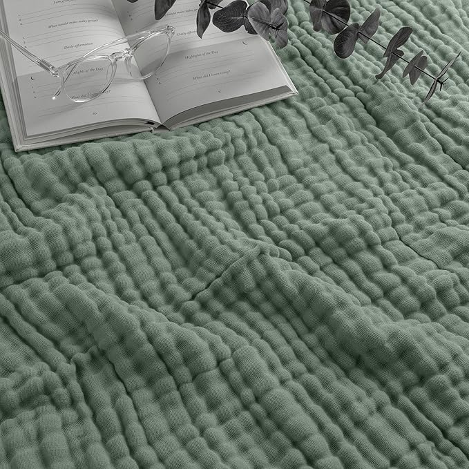 Comfy Cubs Adult Muslin Blanket 90x90” Queen Swaddle Blankets, Fern | 6 Layer Soft, Breathable & Lightweight Muslin Adult Blanket - Machine Washable & Designed in the US Bedding for All Seasons