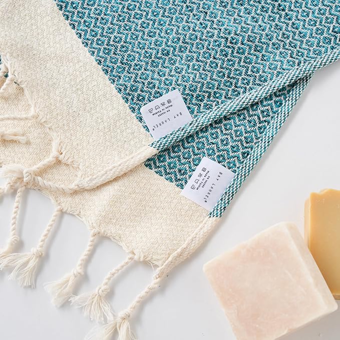 BAY LAUREL Turkish Hand Towel – Pack of 2 | Soft & Absorbent Decorative Towels for Bathroom, Hand, Face, Hair, Gym, Yoga, SPA, Kitchen & Tea | Boho Decor (Petrol, Diamond 16x40 Inches (Set of 2)