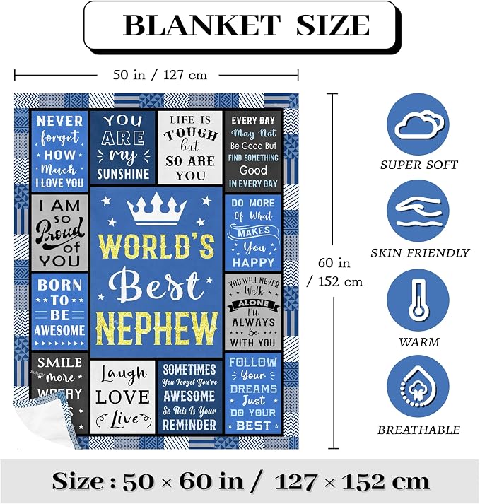 Nephew Gifts from Auntie, Gifts for Nephew Birthday, Nephew Blanket 60"x50"