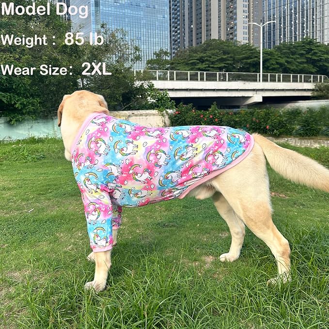 Dog Colorful Unicorn T Shirts Rainbow Pattern Printed Pet Shirt Softable Pajamas for Large Dog (L,Colorful)