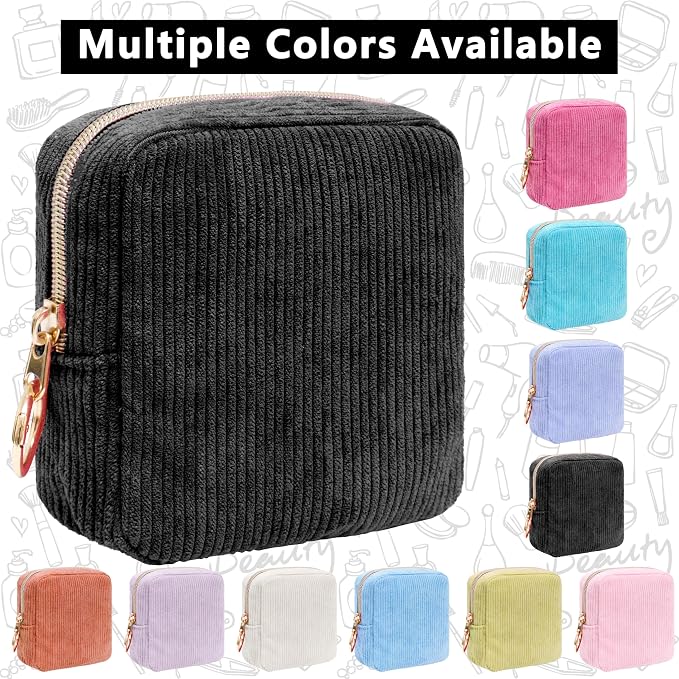 Period Bag for Girls, Corduroy Period Kit with Sanitary Pad Pouch, Menstrual Storage Bag and Tampon Holder for Purse, Girls School Essentials,Feminine Care Organizer(Black)