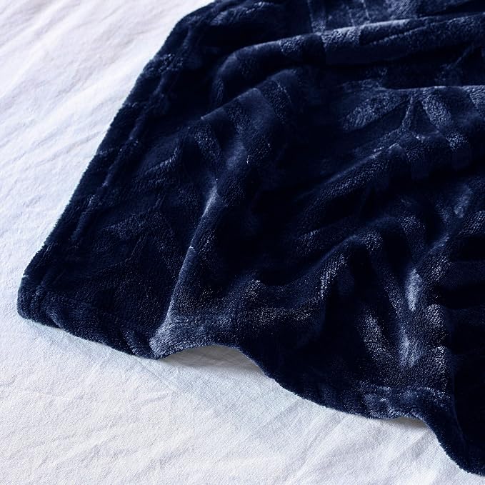 Whale Flotilla Flannel Fleece Fall Bed Blanket King Size, Navy Blue | Lightweight Breathable Soft Bedspread, Plush Fluffy Coverlet Chevron Design Decorative Blanket for Home Life, 90x104 Inch