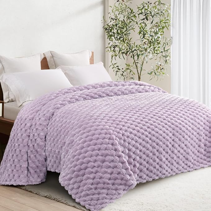 Whale Flotilla Soft Fleece Queen Size Bed Blanket Luxury 3D Jacquard, Lilac | Lightweight Breathable Coverlet Bedspread for All Seasons, Super Cozy Plush Fluffy Fuzzy Decorative Blanket for Bed, 90"x90"