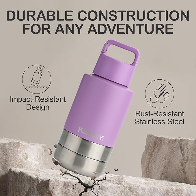 KEWIXY Insulated Dog Travel Water Bottle with Detachable Bowls, 3 in 1 Portable Dog Water Bottle Dispenser, Dog Accessories for Walking, Hiking, Camping, Outdoor (Lavender, 32 Oz)