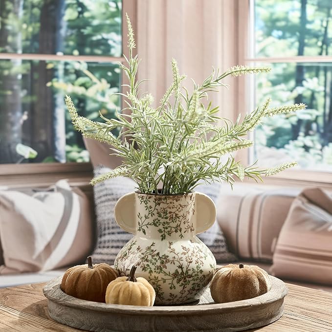 Emotionally Grounded Vase, Vaseking Ceramic Rustic Vase with Handle, 5.63 inch Pastoral Decorative Farmhouse Vases for Home Decor, Living Room, Enterway, Table Decoration, Green and Beige