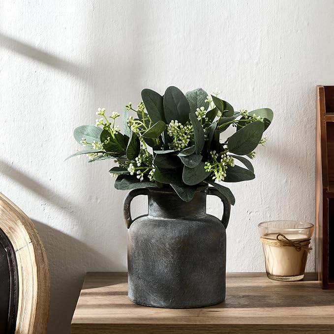 Emotionally Grounded Vase, Vaseking Ceramic Rustic Vase with 2 Handles, 6.1 inch Minimalist Decorative Farmhouse Vases for Home Decor, Living Room, Enterway, Table Decoration, Black Bronze
