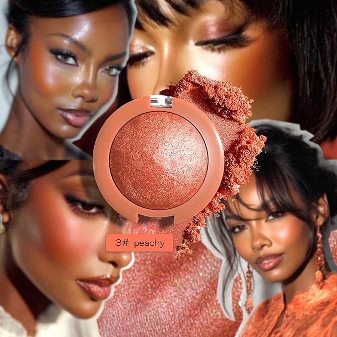 MAEPEOR Powder Blush Lightweight Smooth Blendable Face Blush Effortless Shimmer Natural Finish Blusher Face Makeup (03 Peachy)