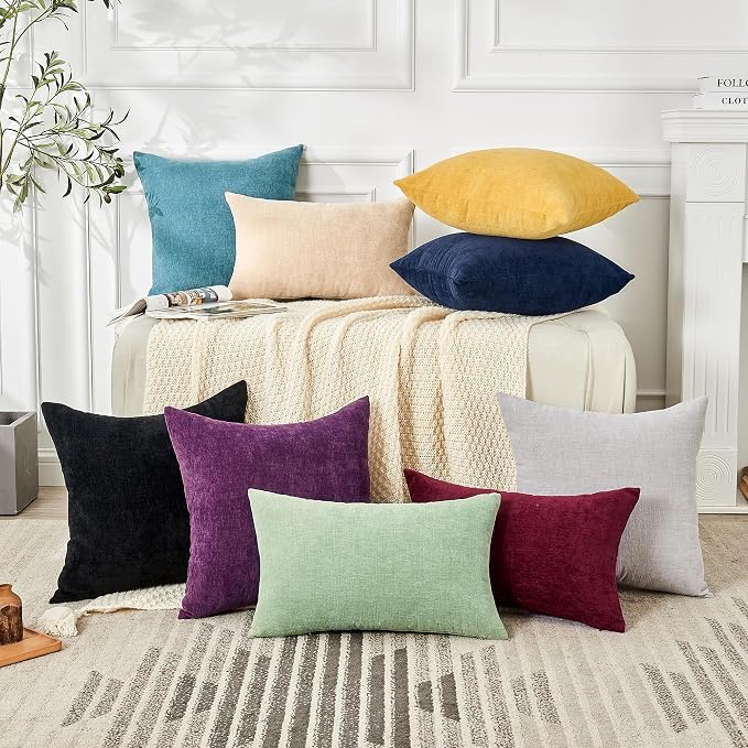 GAWAMAY Decorative Square Throw Pillow Covers 22x22 Inch Set of 2, Super Soft Chenille Pillows Farmhouse Fall Pillowcase for Living Room Bedroom Sofa Couch Cushion Cover Purple 55x55cm (No Insert)
