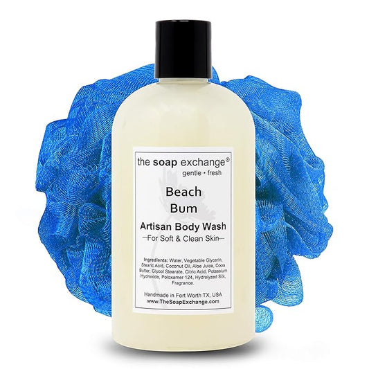 The Soap Exchange Body Wash - Beach Bum Scent - Hand Crafted 12 fl oz / 354 ml Natural Artisan Liquid Soap for Hand, Face & Body, Shower Gel, Cleanse, Moisturize, & Protect. Made in the USA.