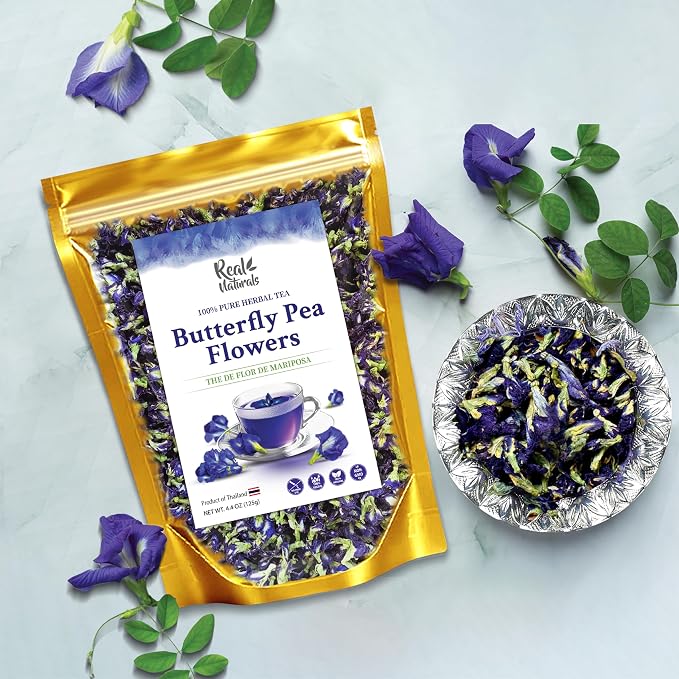 Butterfly pea flower tea loose leaf (375+ Cups) [ 4.4 Ounces Oz] Dried butterfly pea flowers blue tea