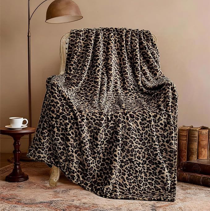 Edenleaf Leopard Print Blanket Fleece Throw for Bed Sofa Travel and Camping, Super Soft Cozy Fluffy Plush Cheetah Print Blanket for All Seasons 50"x60" (Mocha Brown)