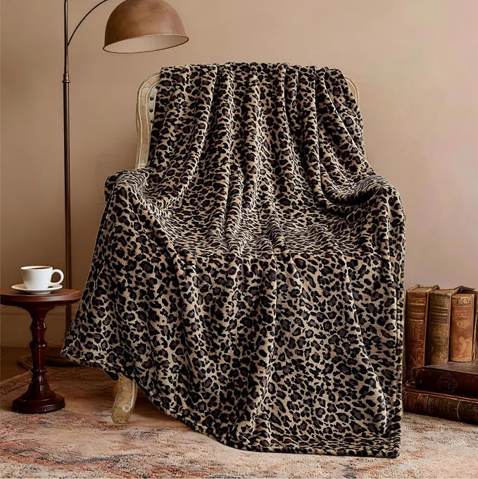 Edenleaf Leopard Print Blanket Fleece Throw for Bed Sofa Travel and Camping, Super Soft Cozy Fluffy Plush Cheetah Print Blanket for All Seasons 60"x80" (Mocha Brown)