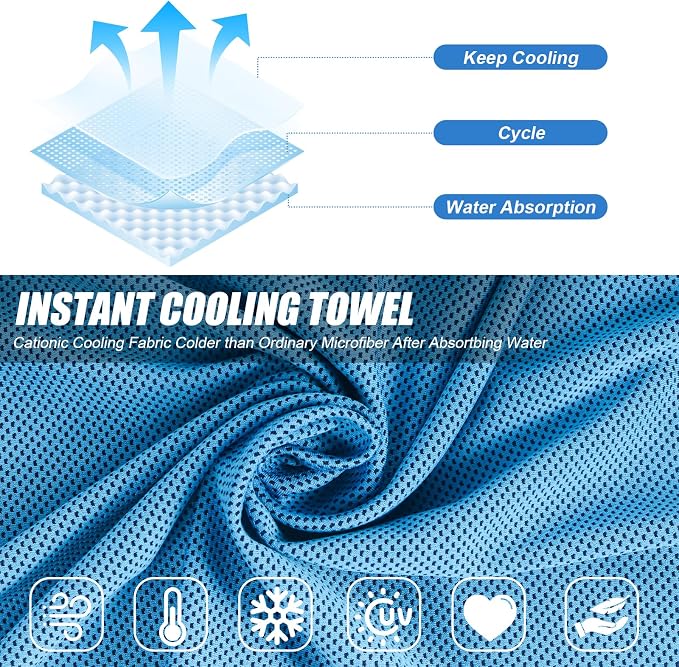 8 Pack Cooling Towel for Sports, Face and Neck, Workout and Gym, Sweat Absorbent (8 Pack)