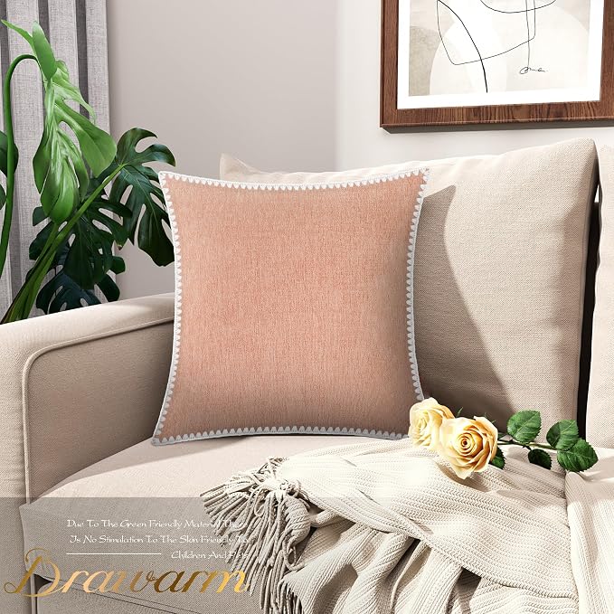BRAWARM Chenille Throw Pillow Covers 22x22 Inches, Dusty Pink, 2 Pack | Decorative Pillow Covers with Shell Edge, Soft Cushion Cases for Sofa Bed Living Room Home Farmhouse (No Insert)