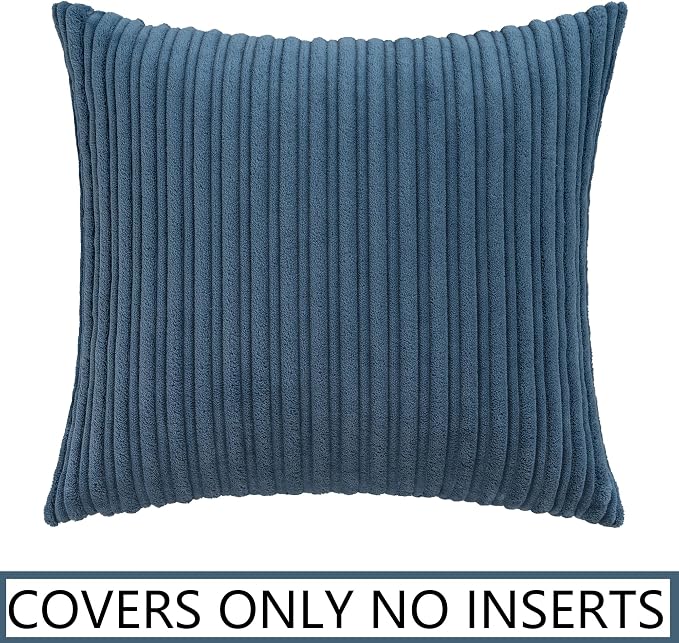 UGASA Velvet 18x18 Inch Soft Throw Pillow Cover Decorative Corduroy Striped Both Sides Solid Square Cushion Case Boho Farmhouse for Couch Bedroom Sofa Home, 1 Piece, Dusty Blue