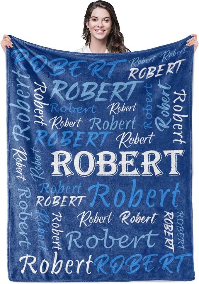 Personalized Custom Navy Theme Light Soft Flannel Fleece Throw Blanket with Name for Men, Women, Boys, Girls, Kids - Customized Name Gifts for Birthday, Christmas, Valentines Day