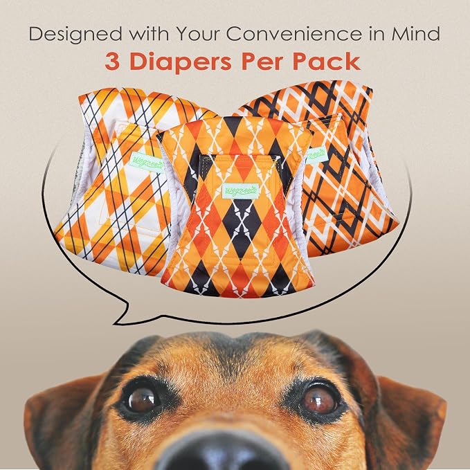 wegreeco Washable Male Dog Belly Band (Stylish Pattern)- Pack of 3 - Washable Male Dog Belly Wrap, Dog Diapers Male (Yellow Geometric, X-Small)
