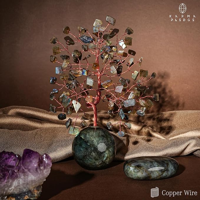 Crystal Tree of Life Birthday Gifts for Women, Handmade Home Decor, Office, Room Decoration, Labradorite Healing Crystal Chakra Tree for Money, Positivity, Reiki, Good Luck Gifts for Her, Mom & Dad
