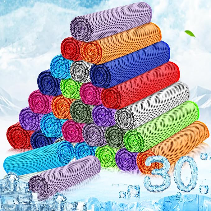 MENOLY 30 Packs Cooling Towels Bulk (40"x12") Gym Cooling Towels for Neck and Face Sweat Workout Cooling Neck Rags for Sports Yoga Soft Microfiber Breathable Rags for Hiking Running Fitness-Multicolor