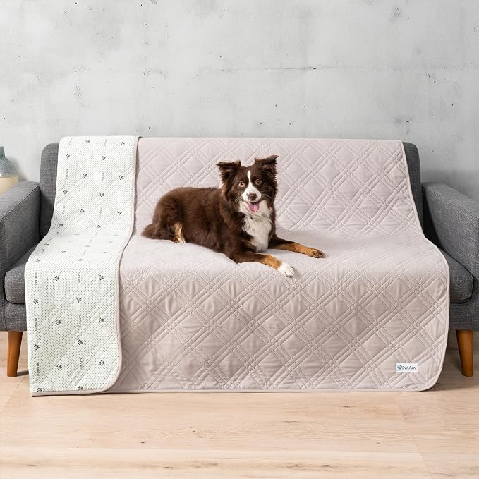 PetAmi Waterproof Couch Cover for Dog Nonslip Bed Sofa Blanket, 68x82 Beige | Leakproof Furniture Protector for Pet Cat, Machine Washable Pee Proof Mat for Chair Car Seat, Durable & Anti Slip Backing