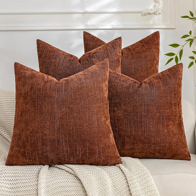Set of 4 Soft Textured Decorative Throw Pillow Covers 16x16 Inch Cozy Farmhouse Cushion Cover Square Accent Pillow Cases for Bed Couch Sofa Living Room, Rust