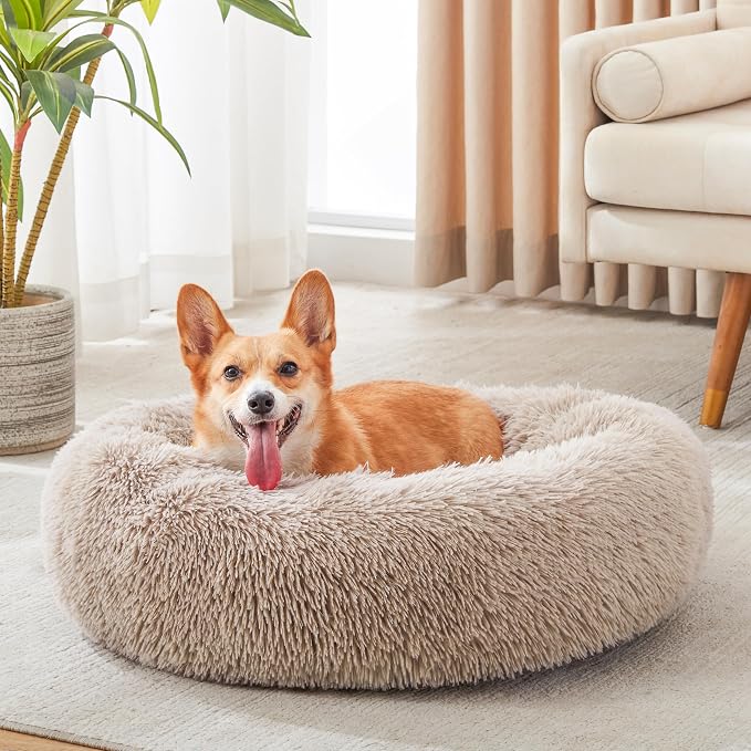 Western Home Calming Donut Medium Dog Bed Washable Pet Bed,30" Brown | Fluffy Faux Fur Round Cuddler,Anti-Anxiety,Anti-Slip Bottom,Plush Pet Dog Beds for Medium Sized Dogs,Up to 45 LBS