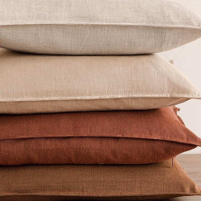 Foindtower Pack of 2, Decorative Linen Solid Throw Pillow Covers Soft Accent Cushion Case Farmhouse Neutral Pillowcase for Chair Couch Sofa Bedroom Living Room Home Decor 16 x 16 Inch Fall Rust Orange