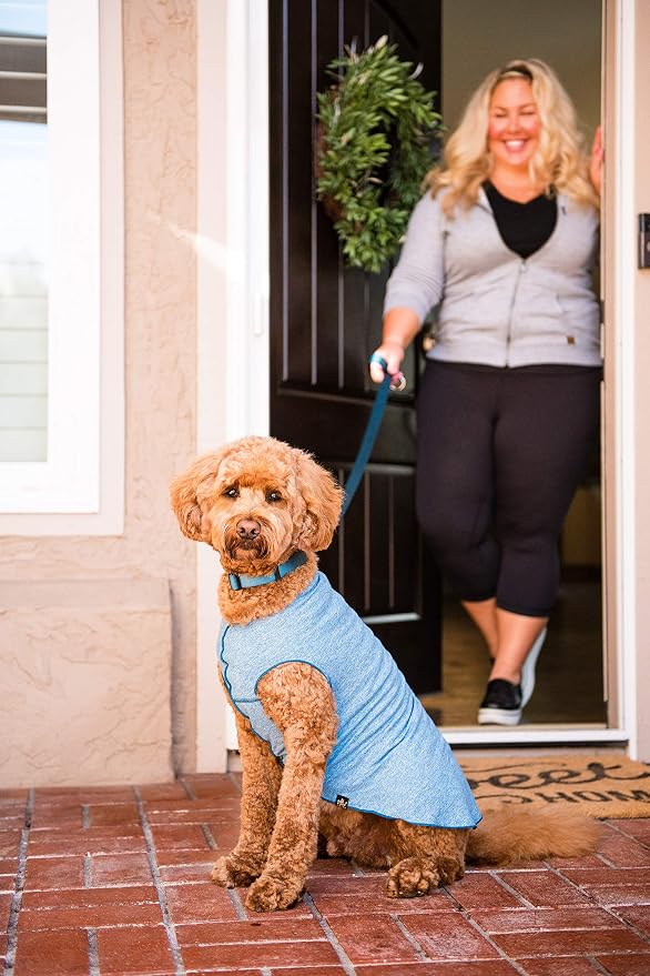 Sun Shield Dog Tee – T-Shirt for Canines – UV Protection, Pet Anxiety Relief, Wound Care – Protects Against Foxtails, Aids Alopecia - Machine Washable, All Season – Size 30 – Ocean Blue