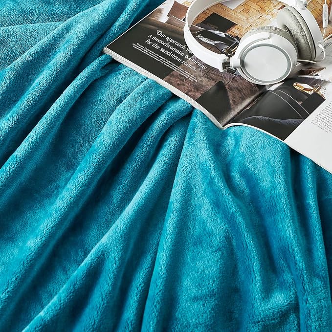Hansleep Twin Teal Fleece Blanket, Soft Flannel Bed Blanket | Fuzzy Cozy Blanket 60x80 Inches, Multi-use for Bed, Sofa, Couch, Travel, Camping, All Season Warm Lightweight Cover